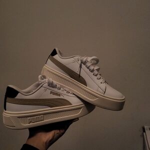 PUMA White Platform Sneakers with Beige Accent